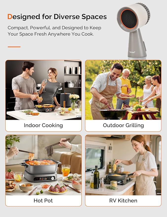 Portable Kitchen Range Hood – Quiet 3-Speed Countertop Exhaust Fan with Dual Carbon Filters, Large Oil Cup, Easy-Clean & Detachable Design, Perfect for Apartments, Dorms & RVs, White