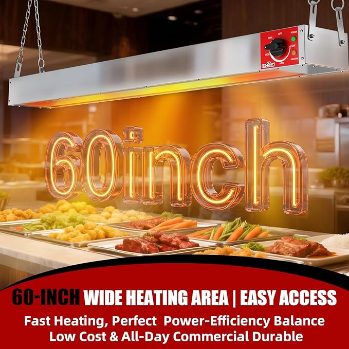 Electric Food Warmer with German EGO Thermostat - 60 Inch Large Heating Area, Dual Installation Options, 1550W Energy-Saving, Easy Operation for Buffets & Parties