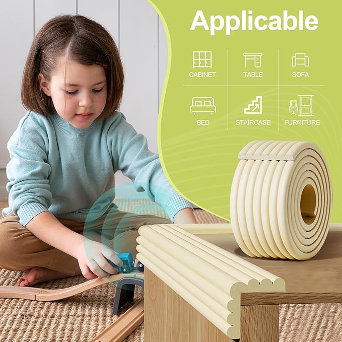Baby Proofing Wall Corner Protector,Edge Guard Corner Protector,6.56ft Thinken Soft Corner Protectors Pre-Taped Soft Rubber Foam Edge Cushion for Furniture (Gray, 6.56Ft x 5.9" W x 0.47" Th)