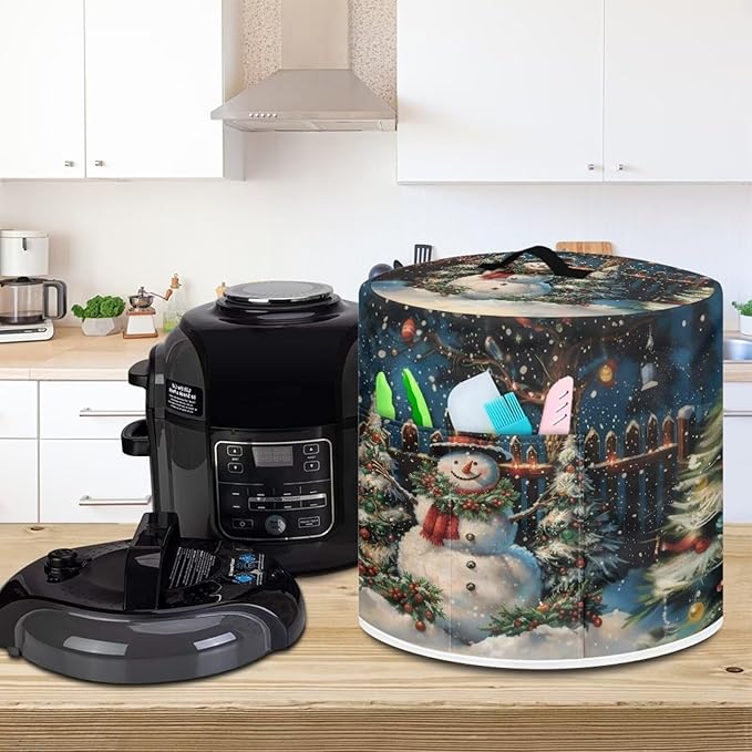 Christmas Cute Snowman Print 3 Quart Pressure Cooker Cover Dust-proof Kitchen Appliance Protector Air Fryer Dust Cover with Top Handle and Pocket