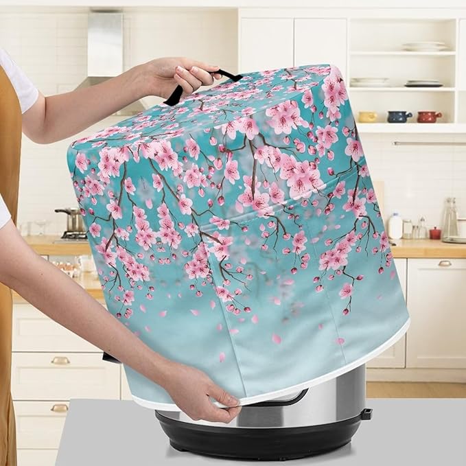 Dust Cover Compatible with 3 qt Electric Pressure Cooker Rice Cooker and Air Fryer Insulated Protective Cover Keep Appliance Clean Indoor Decor, Peach Blossom Blue