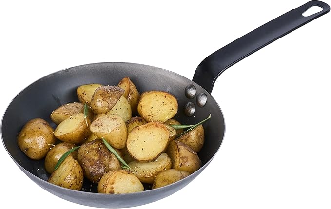 Restaurantware-Met Lux 9 Inch Fry Pans, 6 Lightweight Frying Pans - Induction-Ready, Triple-Riveted, Black Carbon Steel Cooking Skillets, Durable, For Searing, Sauteing, And Browning Food