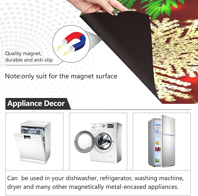 ALAZA Dishwasher Magnet Cover Panel for The Front,Christmas Red Poinsettia Snowflakes Magnetic Covers Sticker Decal Washing Machine Decorative Home Season Decor,26x23