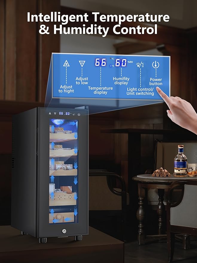 Electric Humidor, 35L 250 Counts Large Capacity, Thermostatic Electric Cooler Cabinet with Digital LED Screen, Smart Humidity & Temp Control with Safety Lock,Gifts for Men