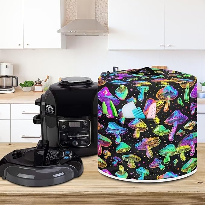 Mushroom Pressure Cooker Cover for Women Insulated Rice Cooker Cover with Easy to Clean Lining Stain Resistant Dust Cover with Pockets for Instant Pot 6 Quart Appliance Cover
