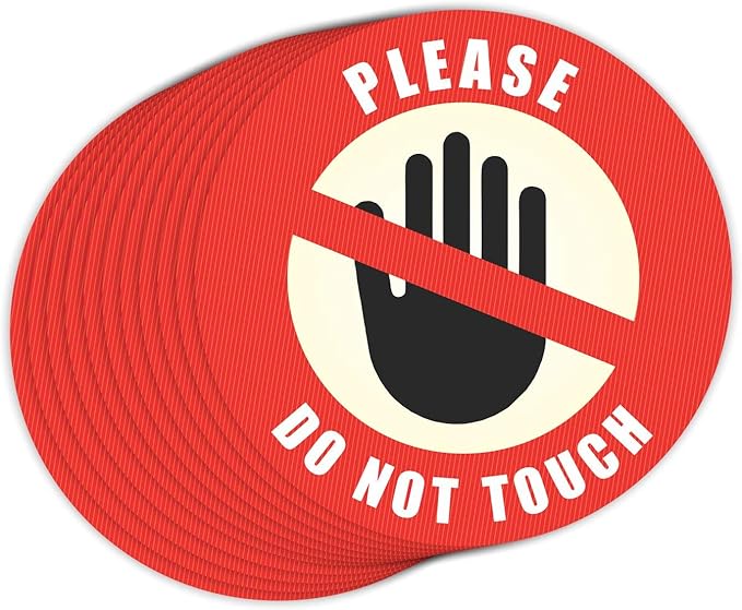 Do Not Touch Sticker – Pack of 12 Large 6" Round Warning Signs – Durable Laminated Vinyl Decals Safety Labels for Office Shop Equipment Machinery Warehouse Business Premises