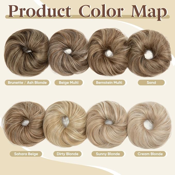 CJL HAIR 2PCs Small Cute Messy Bun Hair Piece for Thin Hair Women Mini Synthetic Curly Bun Scrunchies Updo Hairpieces Beige Multi