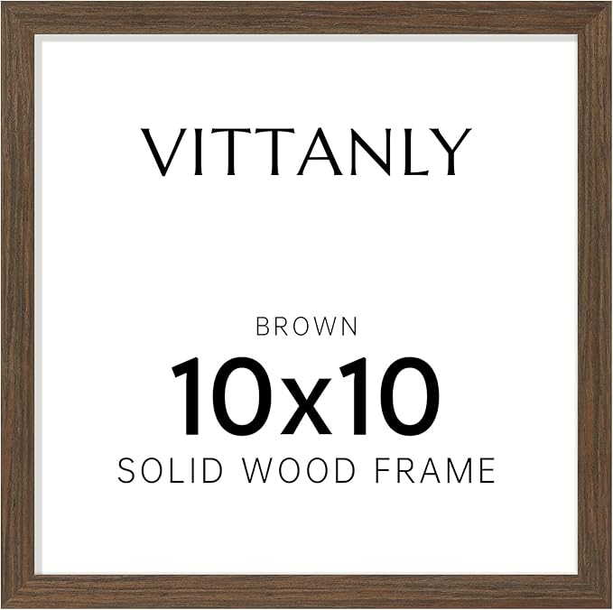 Vittanly 10x10 Picture Frame, Solid Wood Frame with Plexiglass, Includes 8x8 Mat, Wall Hanging or Tabletop for Photos, Home Decor, Brown, 1 Pack