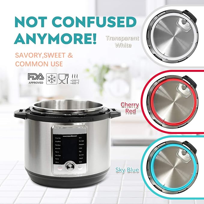 6QT Silicone Sealing Ring 3 Pack with Steam Release Valve | Fits Instanpot Duo/Lux/Ultra 5QT & 6QT Cookers, Dishwasher Safe.