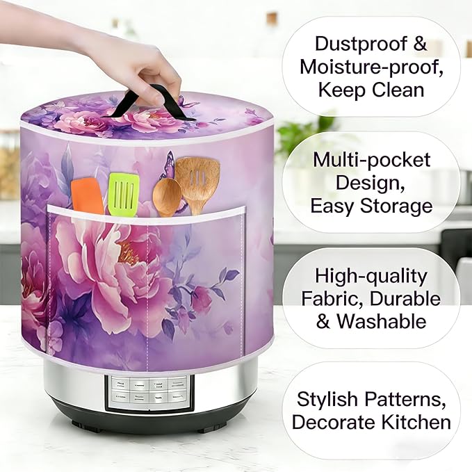 Air Fryer Dust Cover with Top Handle and Storage Bag, Compatible with Rice Cookers, Pressure Cookers, Slow Cookers and Air Fryers, Available in 3-Quart, 6-Quart and 8-Quart Sizes.