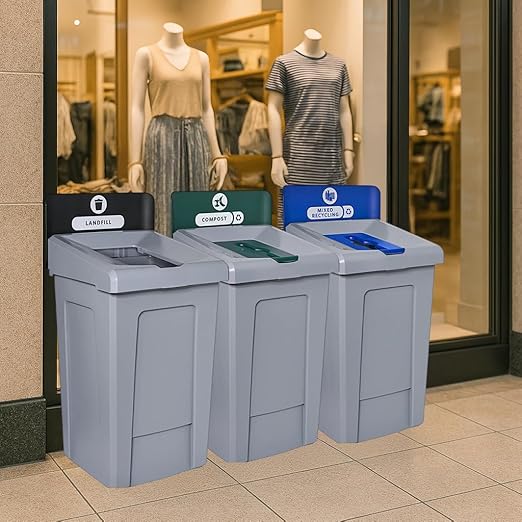 33 Gallon Compost Bin with Hinged Lid – Commercial Organic Waste Container with Venting and Cinches – Green Recycling Station for Kitchens, Cafeterias, and Institutions