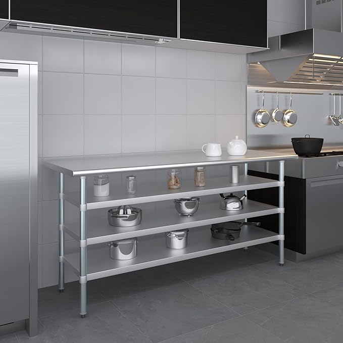 24 in. x 72 in. Stainless Steel Work Table with Three Bottom Shelves | NSF Kitchen Prep Table | Utitly Metal Table
