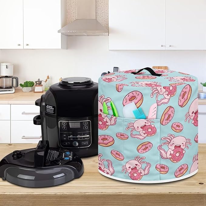 Axolotl Kitchen Appliance Covers, Dust Cover for 8 qt Air Fryer & Pressure Cooker Kitchen Appliance Accessories with Storage Pockets, Machine Washable