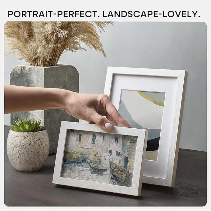 Homeforia 8x10 Picture Frame White, High End Oak 8 x 10 Wooden Frames with Mat 5 by 7 Print, 8x10 Wood Frame Matted to 5x7 inch Photo, 8by10 Wall or Tabletop Frames, Tempered Glass, Wall Kit, Set of 3