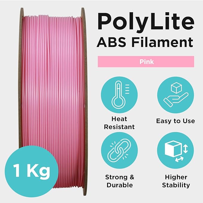 Polymaker ABS Filament 1.75mm Pink, 1kg 3D Printing Filament, PolyLite ABS 3D Printer Filament, Heat Resistant, Strong & Durable, Dimensional Accuracy +/- 0.03mm