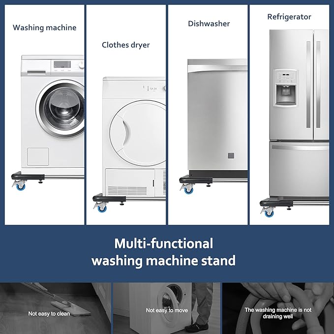 SPACECARE Mini Fridge Stand Mobile Roller, Adjustable Furniture Dolly with 4 Locking Wheels, Heavy Duty Washing Machine Base, Universal Appliance Pedestal for Dryer and Refrigerator- Black