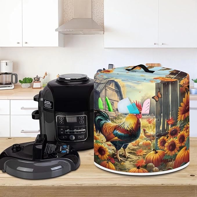 Rooster Sunflower Dust Cover for 6 Quart Instant Pot and Extra Accessories, Dust Proof Easy to Clean Pressure Cooker Cover Electric Appliance Cover Air Fryer Accessories with Storage Pocket