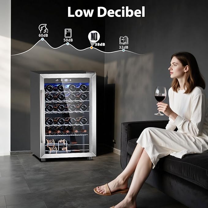 Wine Cooler Refrigerator 4.4 Cu.ft, 37 Bottle Freestanding Cabinet Wine Cellars, Wine Fridge with Glass Door for Home Use, Protecting Your Reds and Whites