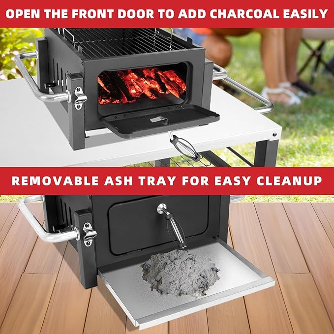 Portable Charcoal Grill with 314 Square Inch Cooking Area,Compact Tabletop Charcoal Grill with Warming Rack,Small BBQ Grill with Charcoal Tray for Outdoor Camping, Picnic
