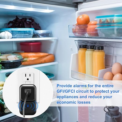 Power Loss Alarm with LED Indicator, 80-110dB Adjustable Freezer Alarm with 7 Sirens, Perfect for GFI/GFCI Trips, Refrigerator (1 Pack)