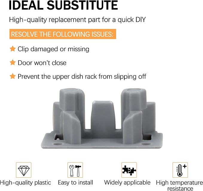 W10195622 Dishwasher Rack Stop Clip 4 Pack Dishrack Slide Rail Clips Fits for Whirl-pool Ken-more Replaces AP4566222 PS11750071