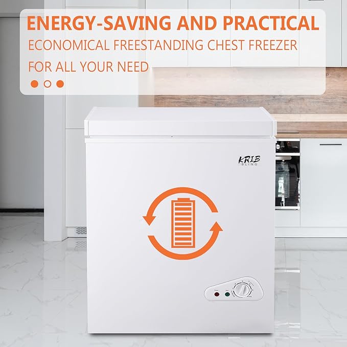 7.0 Cu.Ft Compact Chest Freezer with Removable Basket, Krib Bling Top Door Open Freestanding Deep Freezer with 7 Gears Temperature Adjustment, Ideal for Home, Kitchen & Office, White