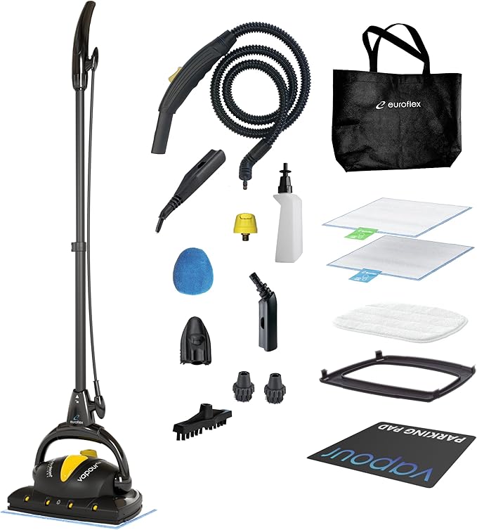 Euroflex Vapour Plus Steam Mop 18-Piece Set with Precision Floor Care Kit; Consumer Reports Recommended; 295°F & 50 PSI; Kills 99.9% Bacteria & Viruses incl. Influenza (H1N1); 5 Year Warranty