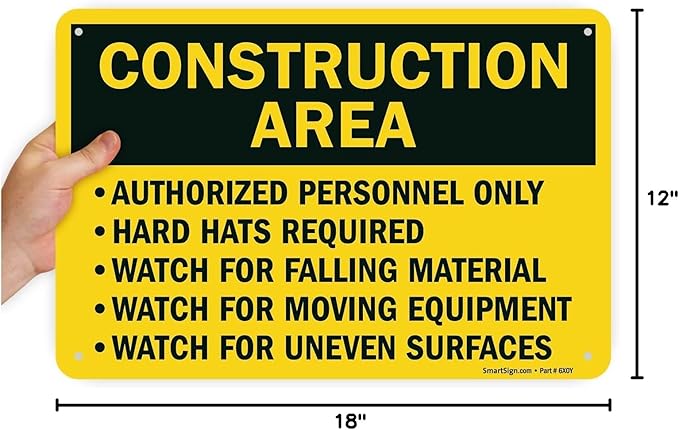 SmartSign "Construction Area - Authorized Personnel Only, Hard Hats Required" Sign | 12" x 18" Aluminum