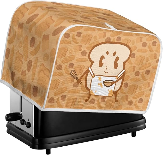 Cartoon Bread Print Toaster Covers 2 Slice Bread Maker Covers Toaster Oven Cloth Cover Kitchen Accessories Cover with Handle Dust Protection