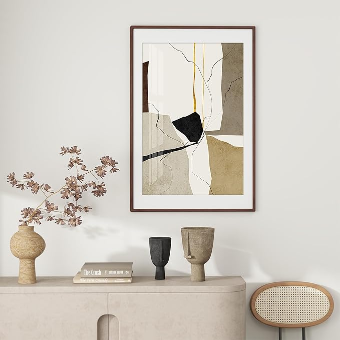 Axeman 24x36 Walnut Poster Frame - Rounded Corner 24 x 36 Picture Frame Matted to 20x30 - Natural Walnut Wood Frame with Tempered Glass for Wall Mount Display