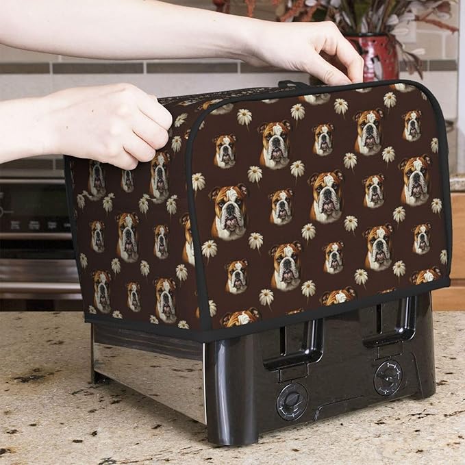 2 Slice Toaster Dust Cover Funny English Bulldog, Stain Resistant Washable Fabric, Fingerprint Protection Kitchen Accessories