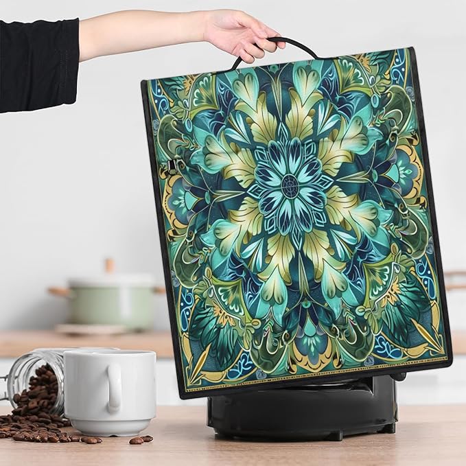 Kitchen Aid Mixer Cover Turquoise Mandala Flower Stand Mixer Cover Compatible with 6-8 Quarts Stand Mixers, Dust Covers with Zipper Pocket Foldable Washable Kitchen Aid Organizer Bag