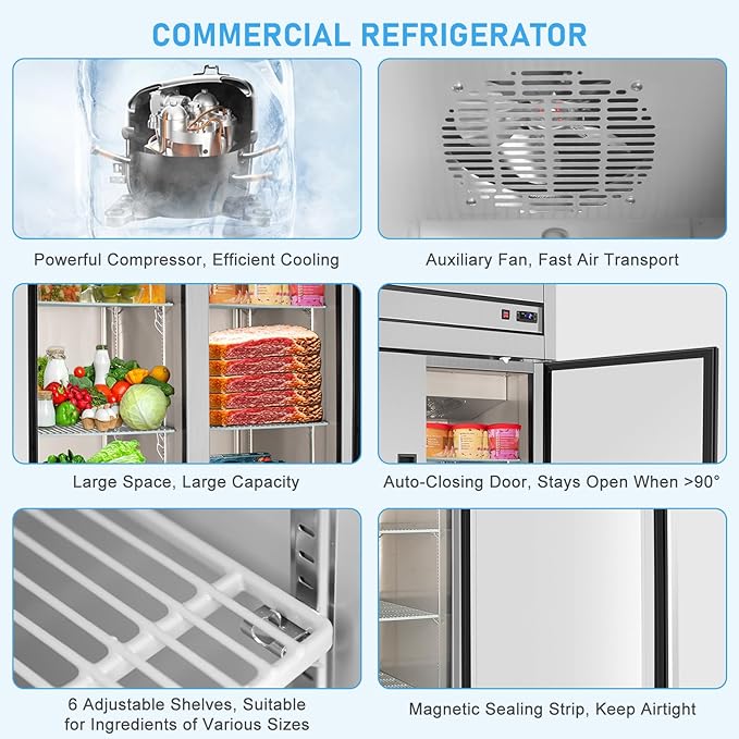 Commercial Refrigerator Freezer Combo, 47"W Upright Freezer Dual Zone, 35 Cu.Ft Standup Freezer Stainless Steel, Reach-in Cooling for Kitchen, Restaurant