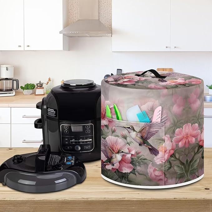 Flashideas Hummingbird Flower Pressure Cooker Cover for Women Insulated Rice Cooker Cover with Easy to Clean Lining Stain Resistant Dust Cover with Pockets for Instant Pot 6 Quart Appliance Cover