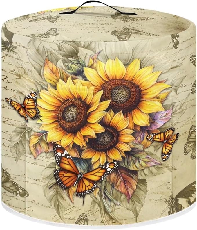 Sunflower Butterfly Print Pressure Cooker Cover for 3 Quart Instant Pot and Air Fryer Accessories, Stain Resistant Washable Round Protective Cover Electric Appliance Cover with Front Pocket