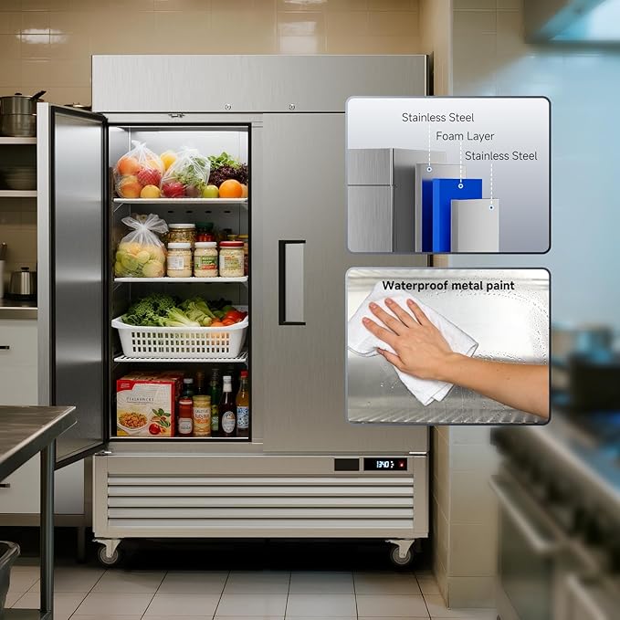 VEECOOL 54.4" W Commercial Refrigerator WiFi Enabled Stainless Steel 2 Door Reach in Fridge with Smart App Control, 49 Cu.Ft Fan Cooling Upright Fridge for Restaurant Bar Cafe Garage