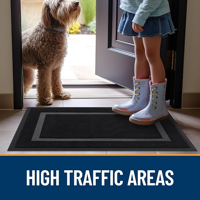 OLANLY Front Door Mat Indoor Outdoor Entrance, Waterproof All-Season, All-Weather Doormat, Sturdy Natural Rubber, Fade Resistant, Low Profile, Easy Clean Patio Porch Entryway Mat, 59x23, Black
