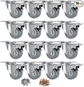 2 inch Caster Wheels, Casters Set of 16 Heavy Duty Locking Castors, Swivel Casters with Brake (Top Plate), Non Marking Grey TPR Rubber Castor Wheels for Cart Furniture Workbench