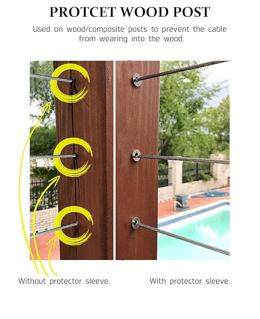 Atibin Rope Wood Railing Sleeves Protector Stainless Steel Railing Sleeves Protective Cable Handrail Railing Sleeves Wire 3/16inch 30pcs
