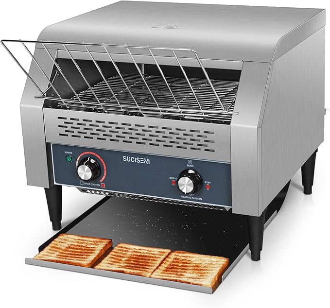 SUCICENI Commercial Conveyor Toaster 450 Slices/H Industrial Toasters 3 Slice at Time 2600W Bun Toasters with Dual Heating Tube for Bagel Bread Croissant Waffle Bakery Restaurant Cafe (450 slice/Hour)