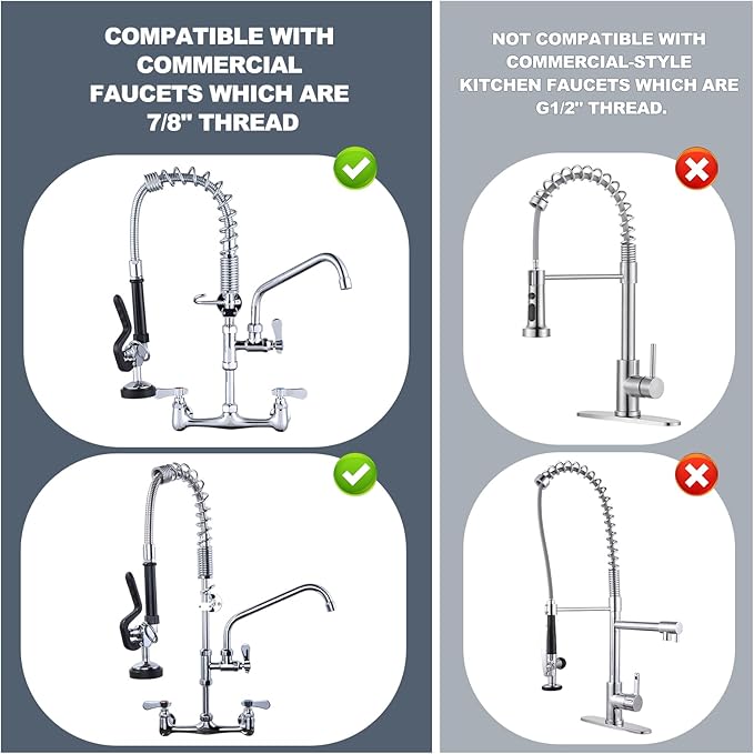 18.5" Commercial Sink Faucet Sprayer Hose, Pre-rinse Sprayer Hose for Commercial Kitchen Sink Faucet, 18.5 Inch Stainless Steel Flexible Hose Replacement Kit for Restaurant Industrial Dishwasher