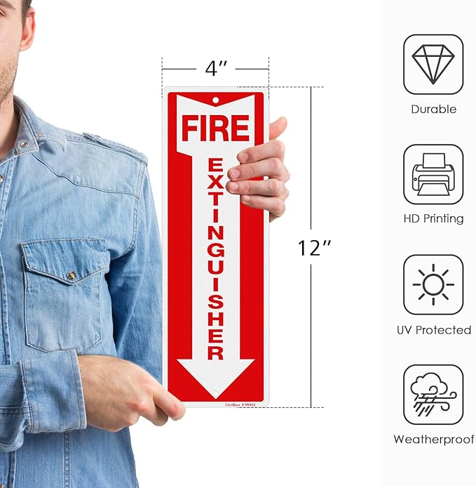 GicnKeuz Fire Extinguisher Sign, 12"x4" .040 Rust Free Heavy Aluminum, Reflective, Weatherproof and Fade Resistant, 2 pre-drilled holes, Easy to Install, Indoors and Outdoors Use (4-Pack)