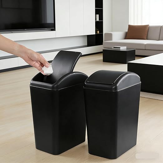 3 Packs Kitchen Trash Can with Lid, Garbage Can Waste Basket for Bathroom Bedroom Living Room, 4.5 Gallon, Black