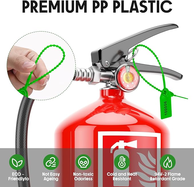 Roowest 2000 Pcs Plastic Tamper Seals Security Tags Seals Safety Numbered Zip Ties Fire Extinguisher Tamper Tags Disposable Self Locking Signage 250 mm Length(Green)