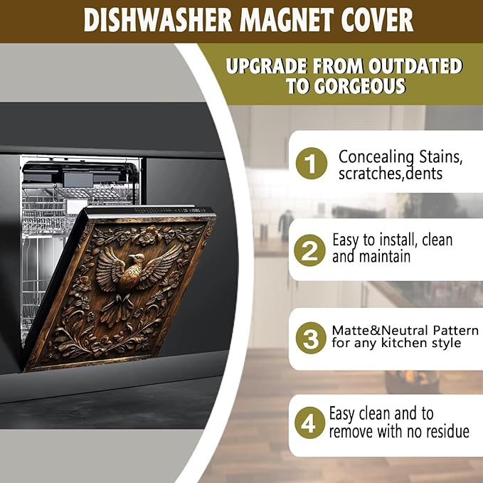 Farmhouse Bird Dishwasher Magnet Cover,Vintage Bird Wood Floral Magnetic Dishwasher Cover Vinyl Sticker,Fridge Door Cover Magnets Art Skin Panel Decal,Home Decor Decal,23"X26"