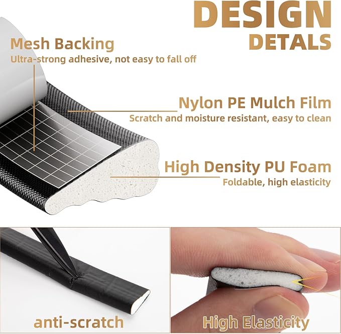 3Pcs×196" Wedge-Shape Foam Window Weather Stripping Door Seal Strip,Soundproofing Frame Insulation Tape for Exterior Front Door,Noise Cancelling Window Inserts,Door Gap Filler Light Blocker,Black
