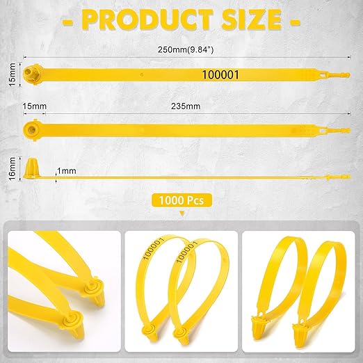 Roowest 1000 Pcs Plastic Truck Trailer Door Seals, Tamper Evident Security Tags, Numbered Safety Disposable Locks for Container Logistics Transport Package Shipping(Yellow)