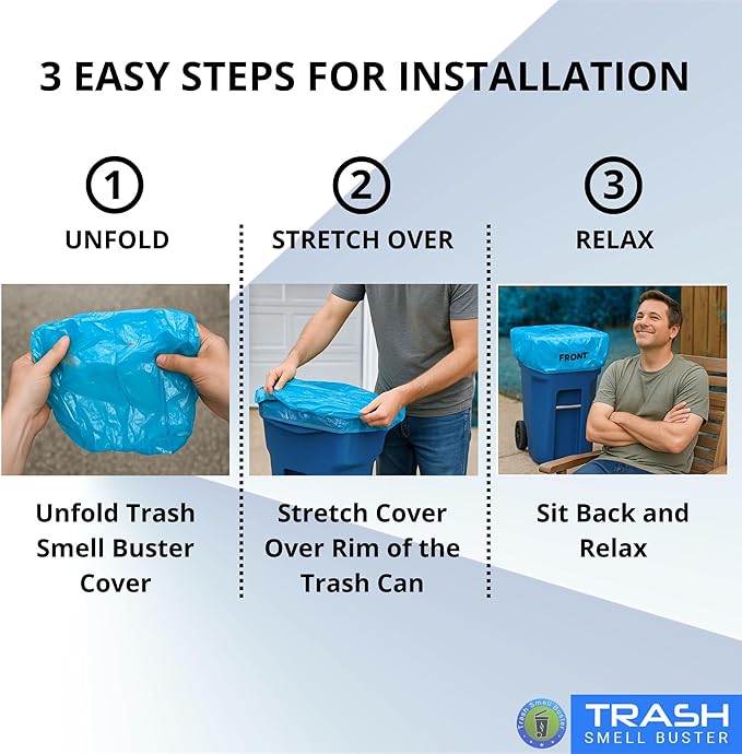 95 Gallon Trash Can Cover Odor Eliminating Bag with Elastic Band Chemical Free Durable Outdoor Garbage Deodorizer 3 Pack
