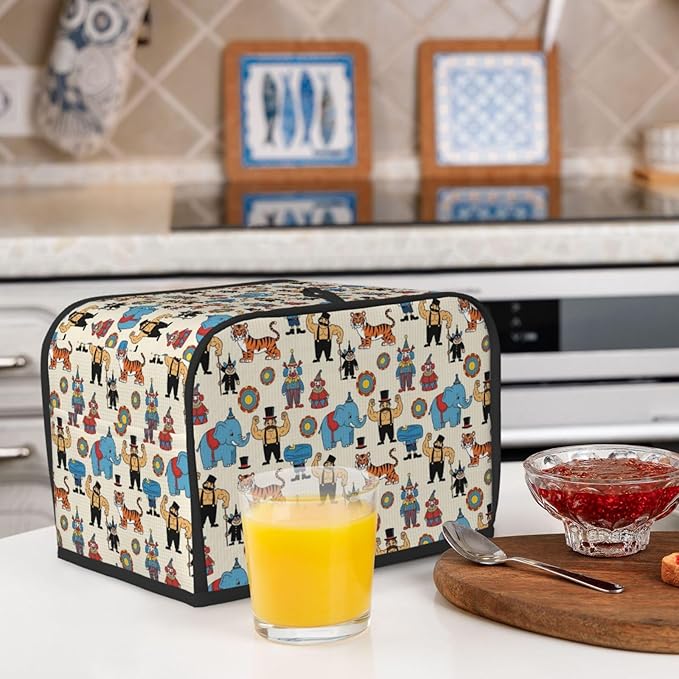 2 Slice Toaster Dust Cover, Circus Elephant Clown Foldable & Portable with Pocket, Dust & Fingerprint Protection Kitchen Cover