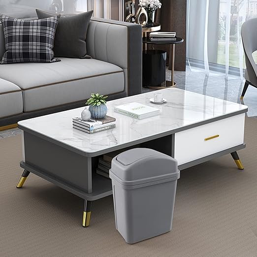 Idotry Plastic Swing Top Trash Can, Small Garbage Bin with Swing Lid, 1.8 Gallon, Gray